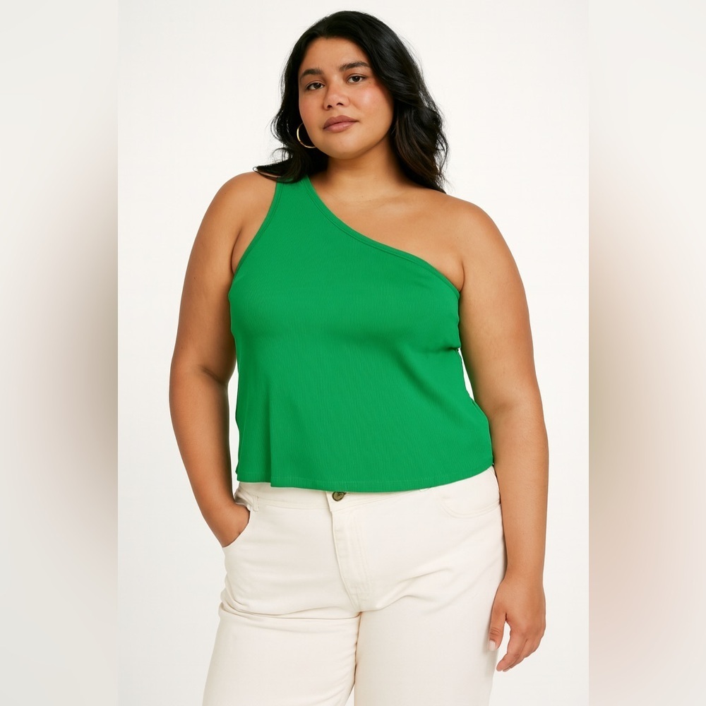 NWT Anthropologie Pilcro Green Ribbed One Shoulder Tank Top Plus Size 3X